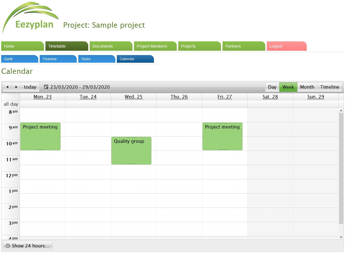 Project calendar